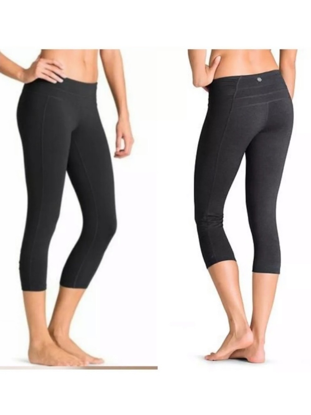 Athleta Ruched Balance Cropped Leggings Pants Black Capri Yoga Workout Small